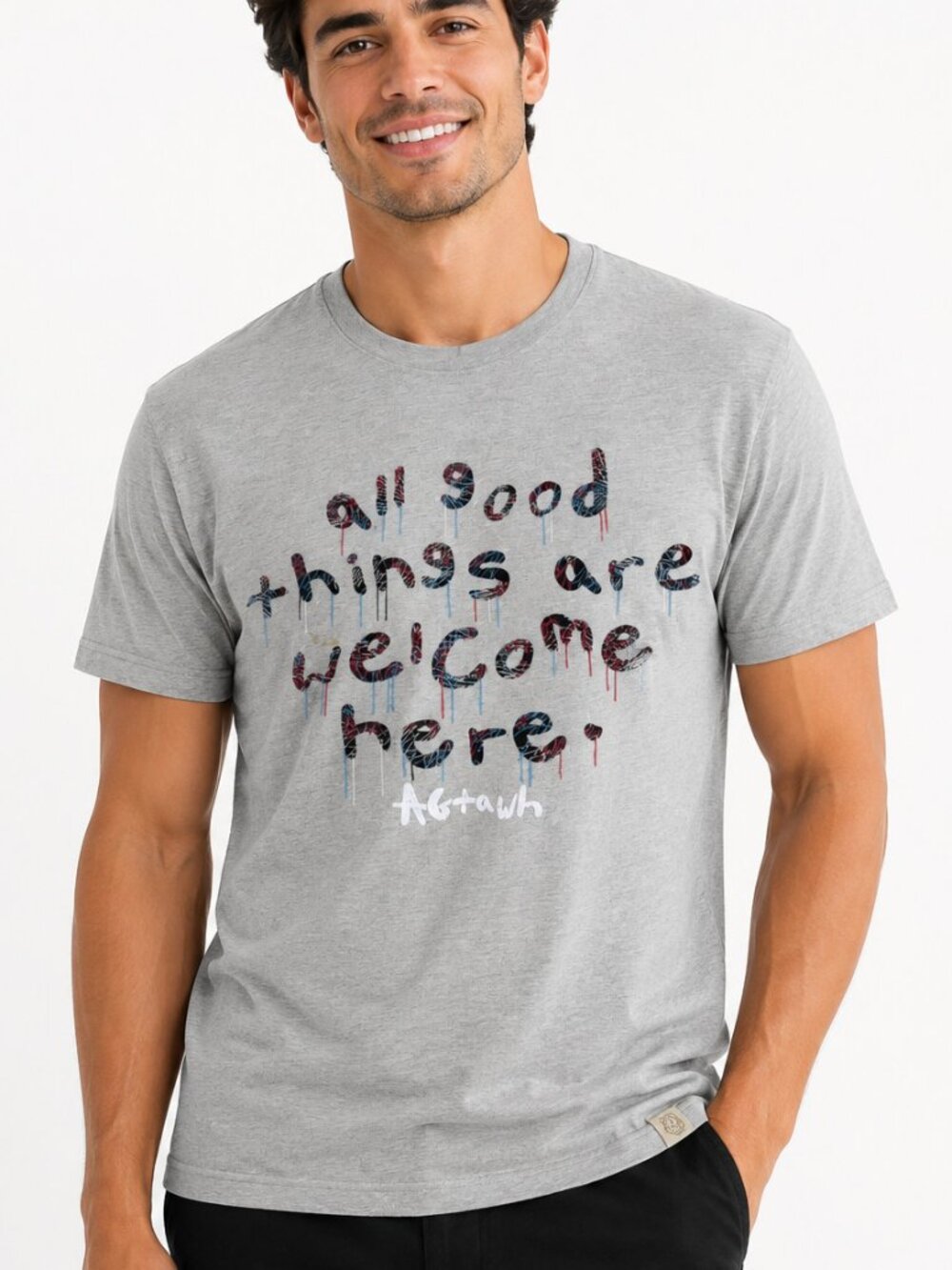 AGTAWH Mens T-Shirt New XL Gray Short Sleeve Crew Neck Front Graphic Logo